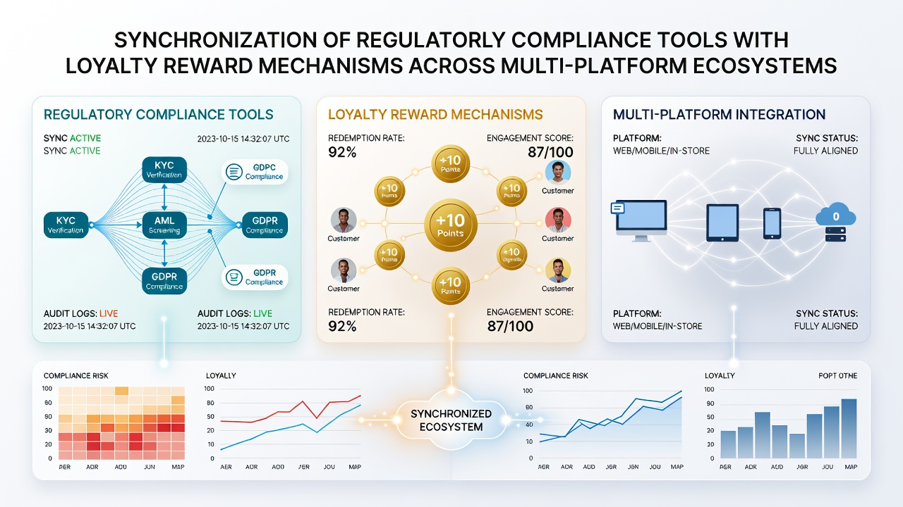 Technical architecture diagram showing data flow between compliance tools and loyalty reward systems